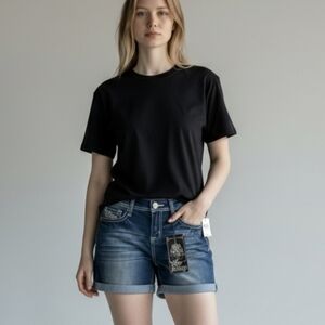 Love Indigo denim western bling back Cuffed cowgirl Summer shorts NWT sz 4